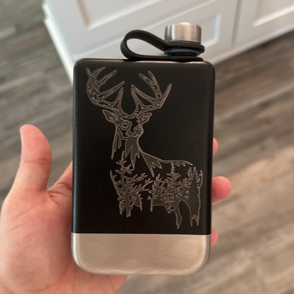 Deer laser engraved flask